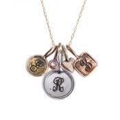 initial charm necklace with gold, rose gold and silver charms