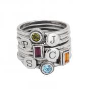 stackable silver rings with initials and birthstones