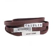 Leather and Sterling Silver Name Plate Wrap bracelet