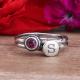 Mothers birthstone and initial stack rings