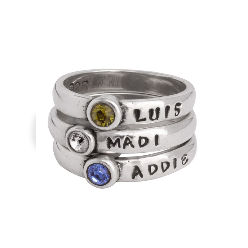 Personalized Mother's Stackable Birthstone Name Rings, set of three