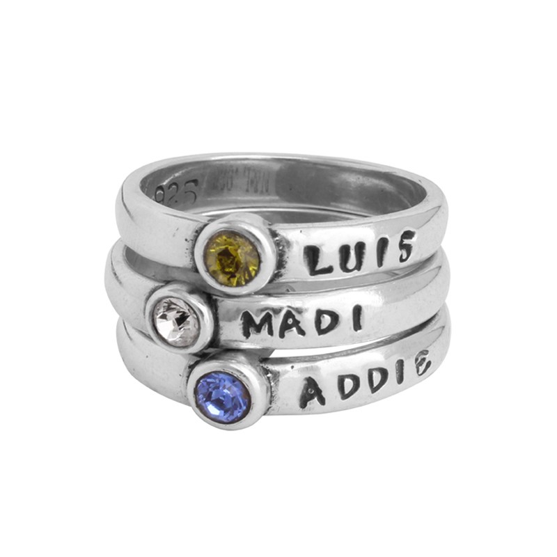 Personalized Grandmother's Stackable Birthstone Name Rings, set of three
