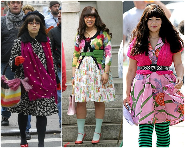 Crazy mixed pattern outfits from Ugly Betty