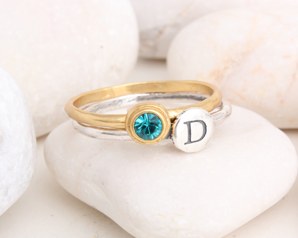 initial birthstone stackable rings