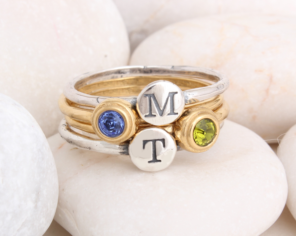 stackable initial and birthstone rings