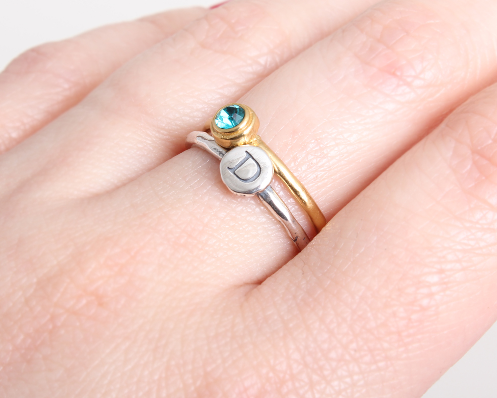 birthstone stackable initial rings