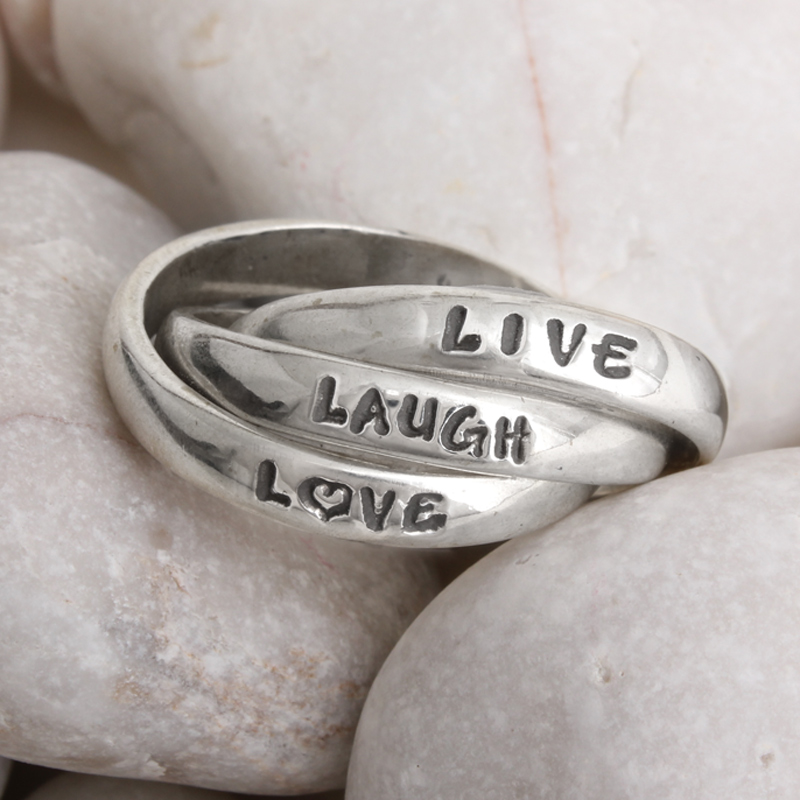 Live laugh love sterling silver ring