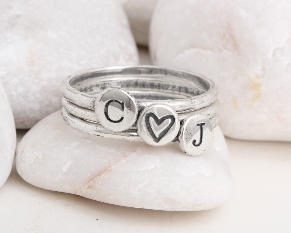 stackable silver initial rings