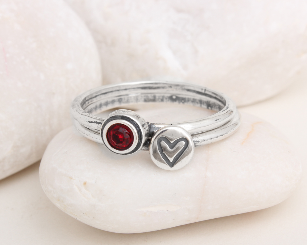 sterling silver heart and birthstone rings