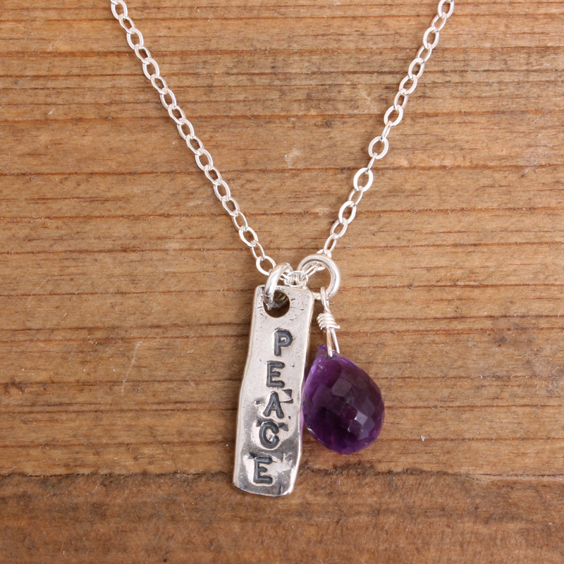 amythyst peace necklace in sterling silver