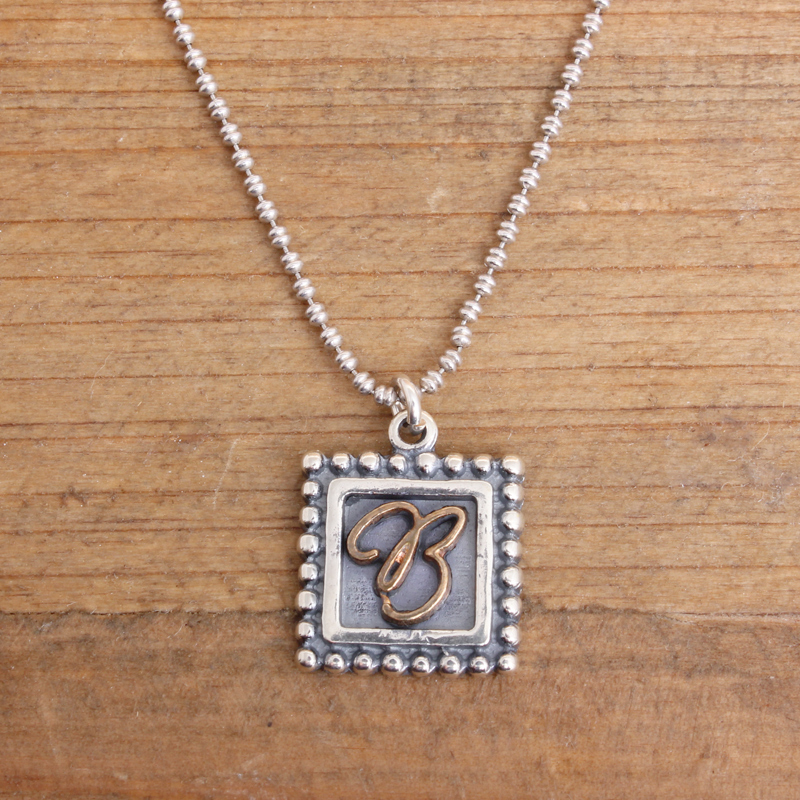 sterling silver initial necklace postage stamp